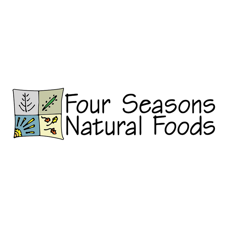 Logo for Four Seasons Natural Foods with colorful square design on a white background